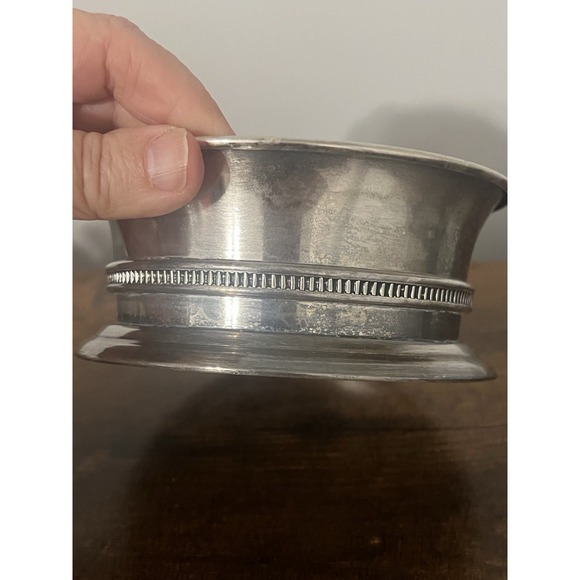 Vintage Silverplate Wine Bottle Coaster Beaded Band Barware - Picture 2 of 8